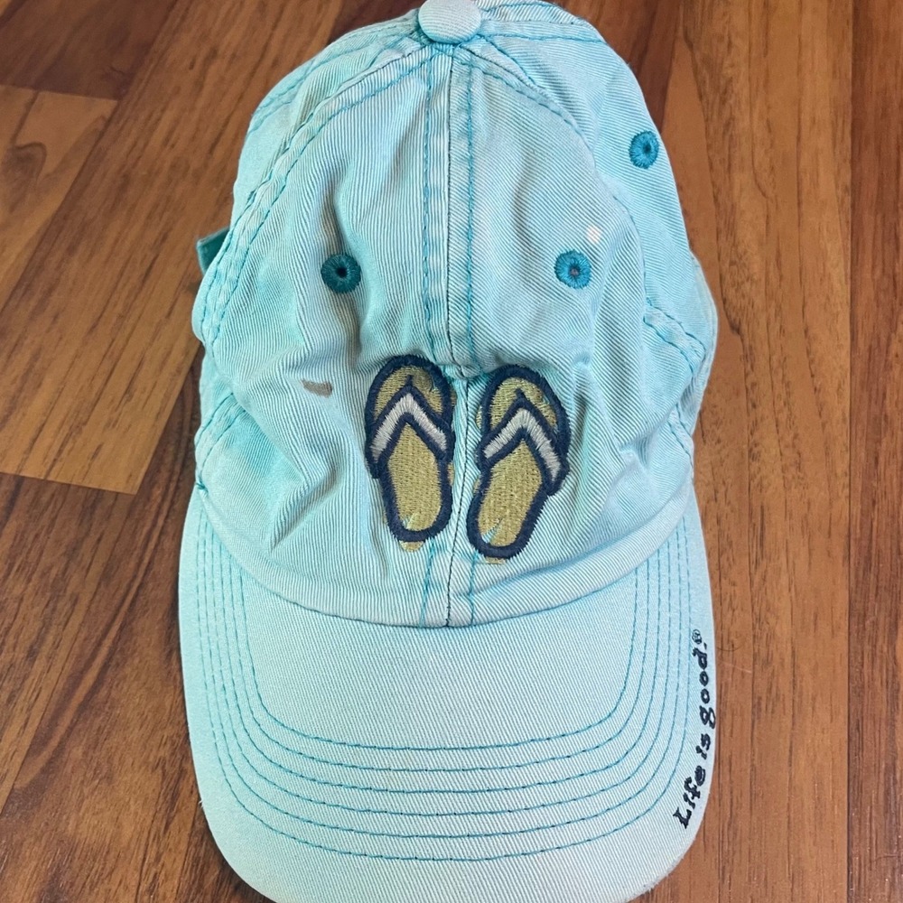 Life is Good Hat Womens OS Turquoise Blue Cotton Flip Flops Embroidered Baseball